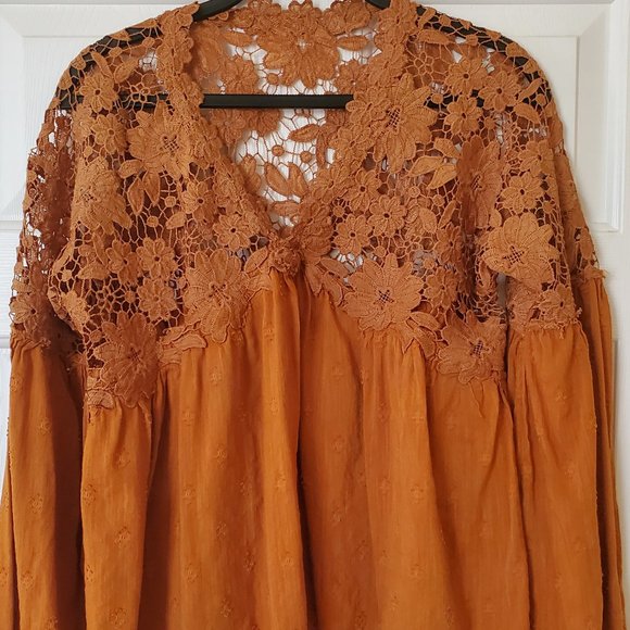 Free People Tops - Free People Lace Boho Peasant Top Boho Gold Size S
